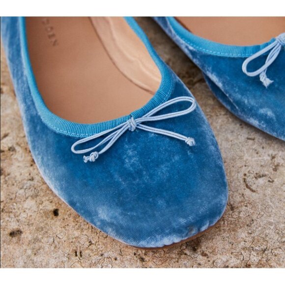 💕DOEN💕 Ballerina Slipper ~ Cerulean Blue Velvet Leather Flats EU 42 US 11 NWT - Picture 10 of 16